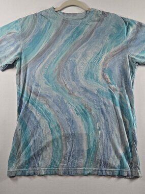 Unbranded Medium Marble Tie Dye T-Shirt Blue Gray Swirl Short Sleeve Tee